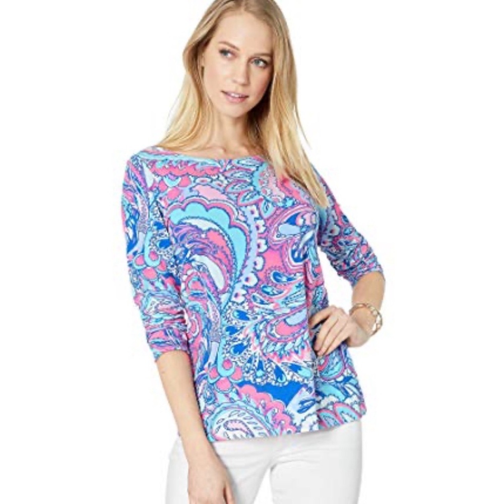 Lilly Pulitzer‎ Tristan Pink Tropics Mermaid Call Pink Blue Top Size Large